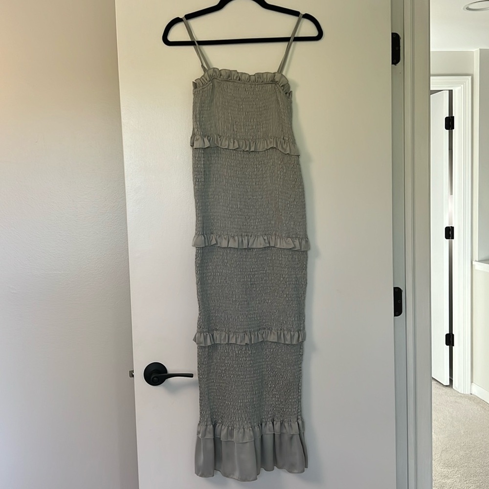 Silver smocked bodycon dress